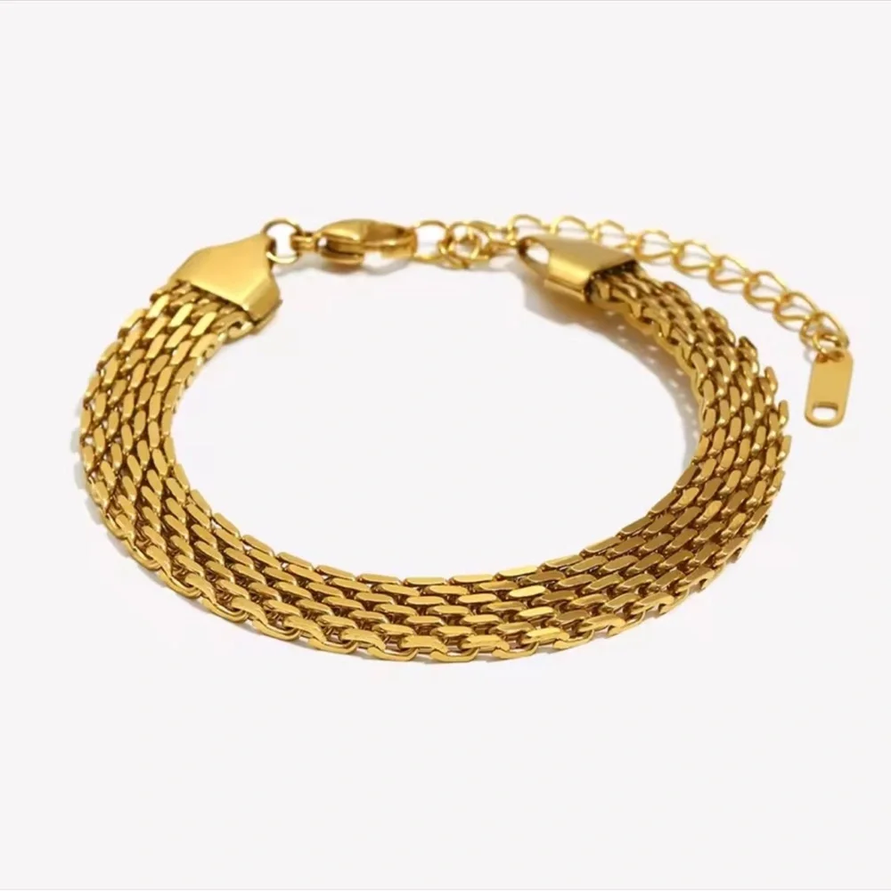 Stainless Steel Gold Plated Chain Bracelet 18K Look Waterproof - Picture 2 of 10